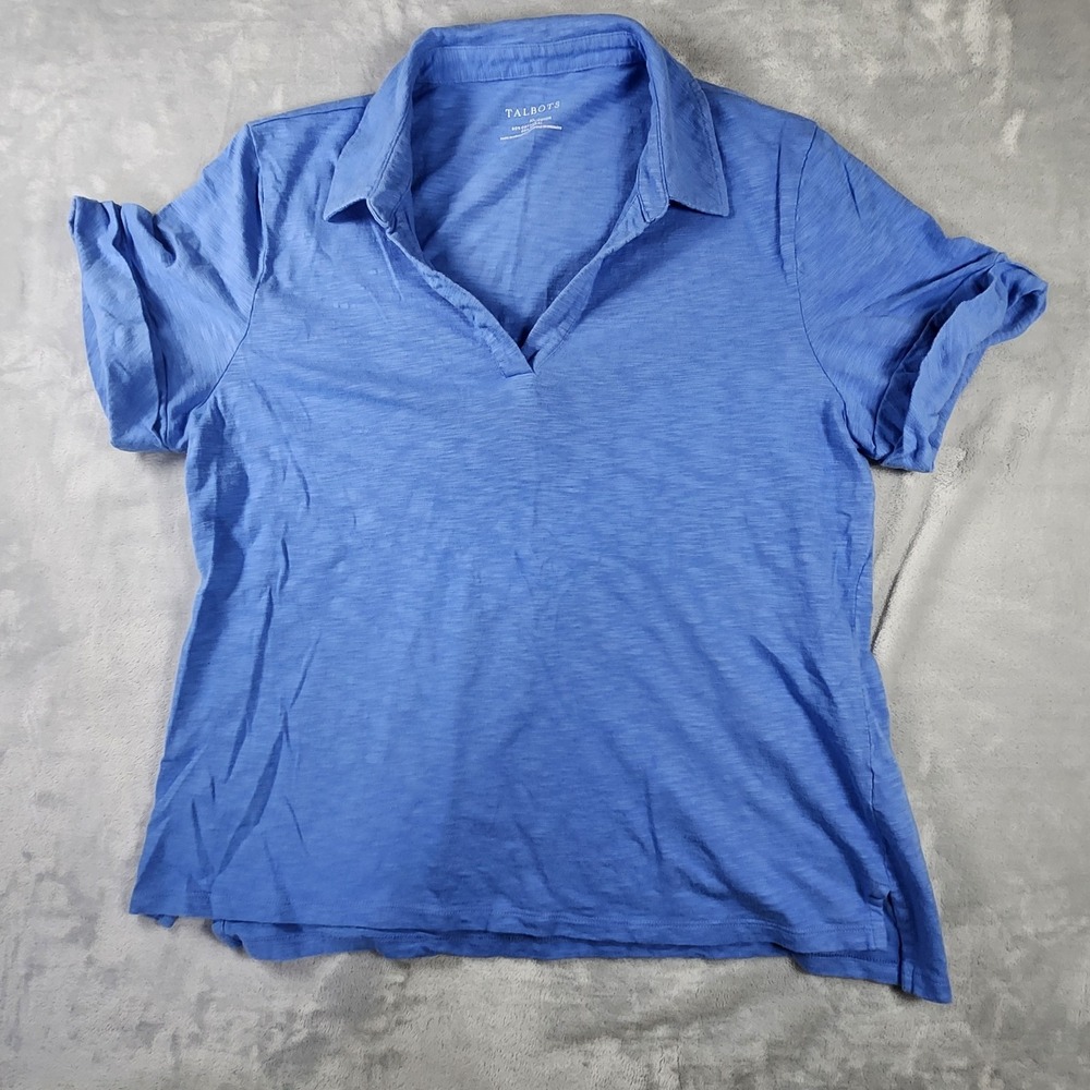 Talbots Women's Size XL Short Sleeve Polo Shirt Blue Pima Cotton Blend